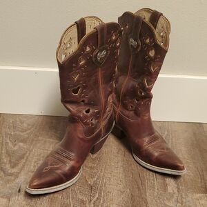 Brown Western Cowboy Boots with Heart Cutouts